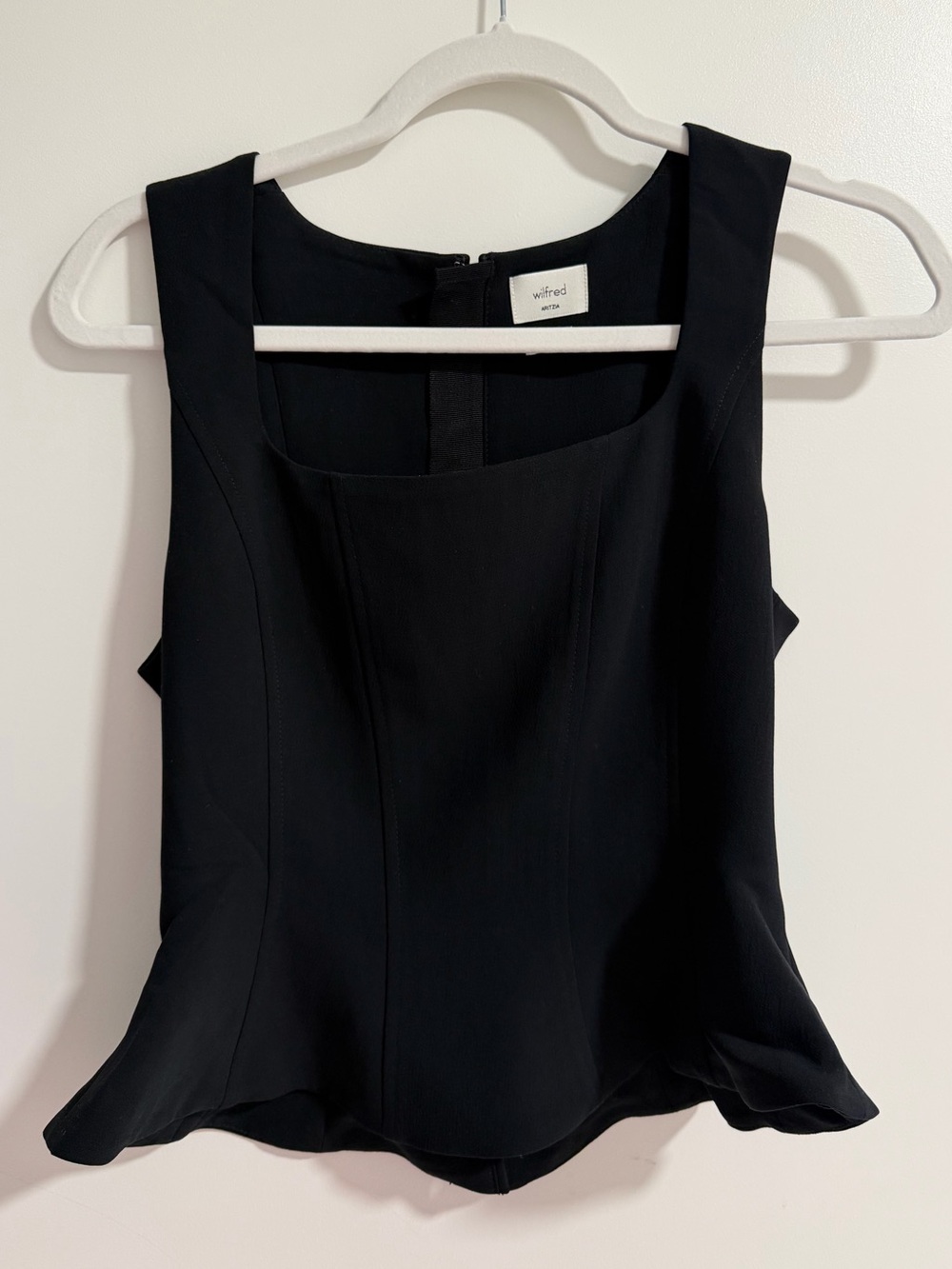 Wilfred Black Square-Neck Sleeveless Peplum Top (Rhodora Bustier- Crepette)